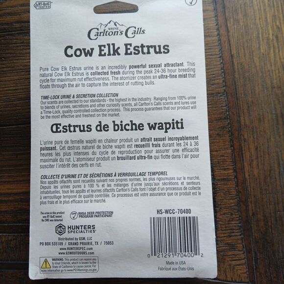 Wayne Carlton's Calls Cow Elk Sexual Attractant 2oz - NEW - Picture 2 of 3